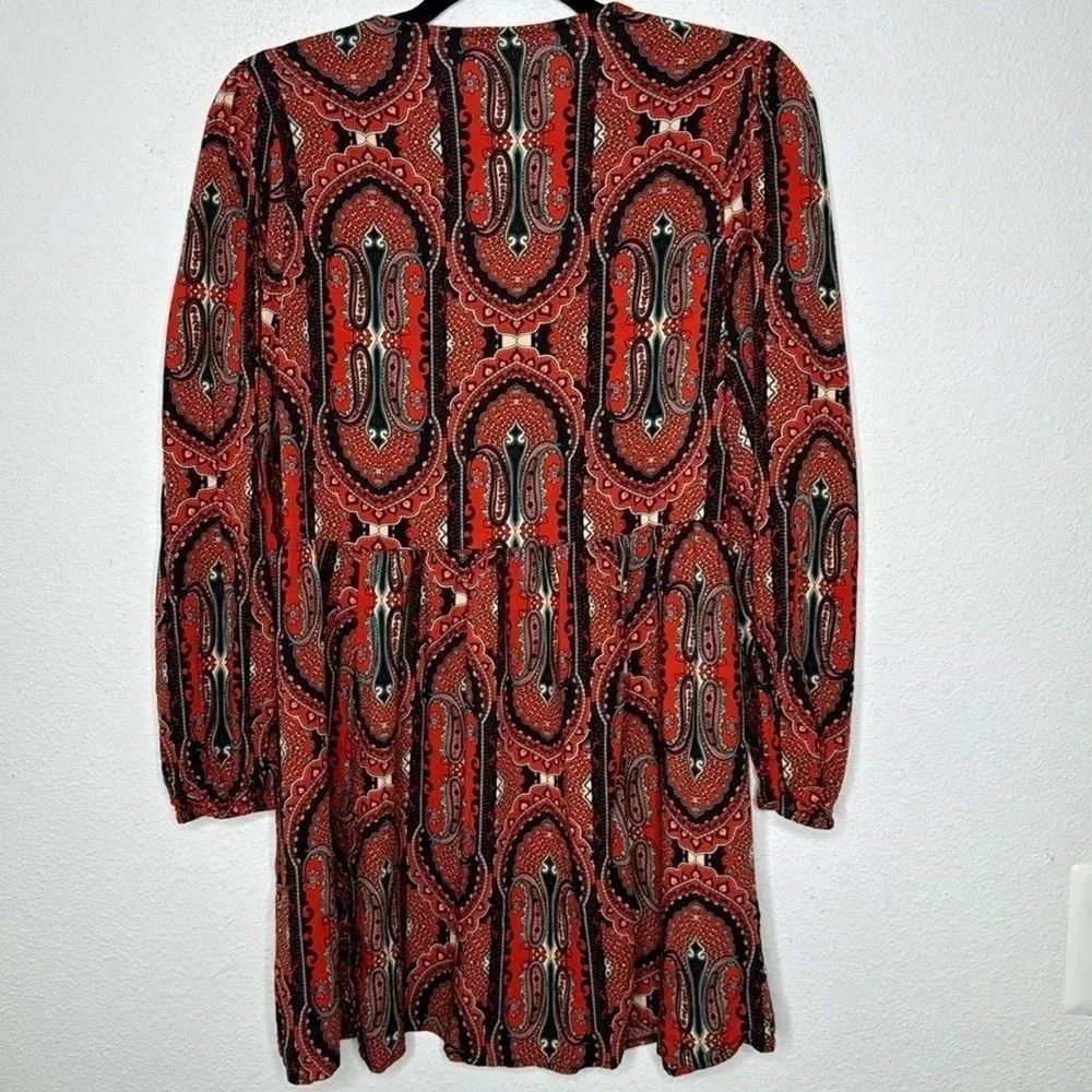 Zara red paisley mini babydoll gypsy dress size medium - Picture 3 of 5